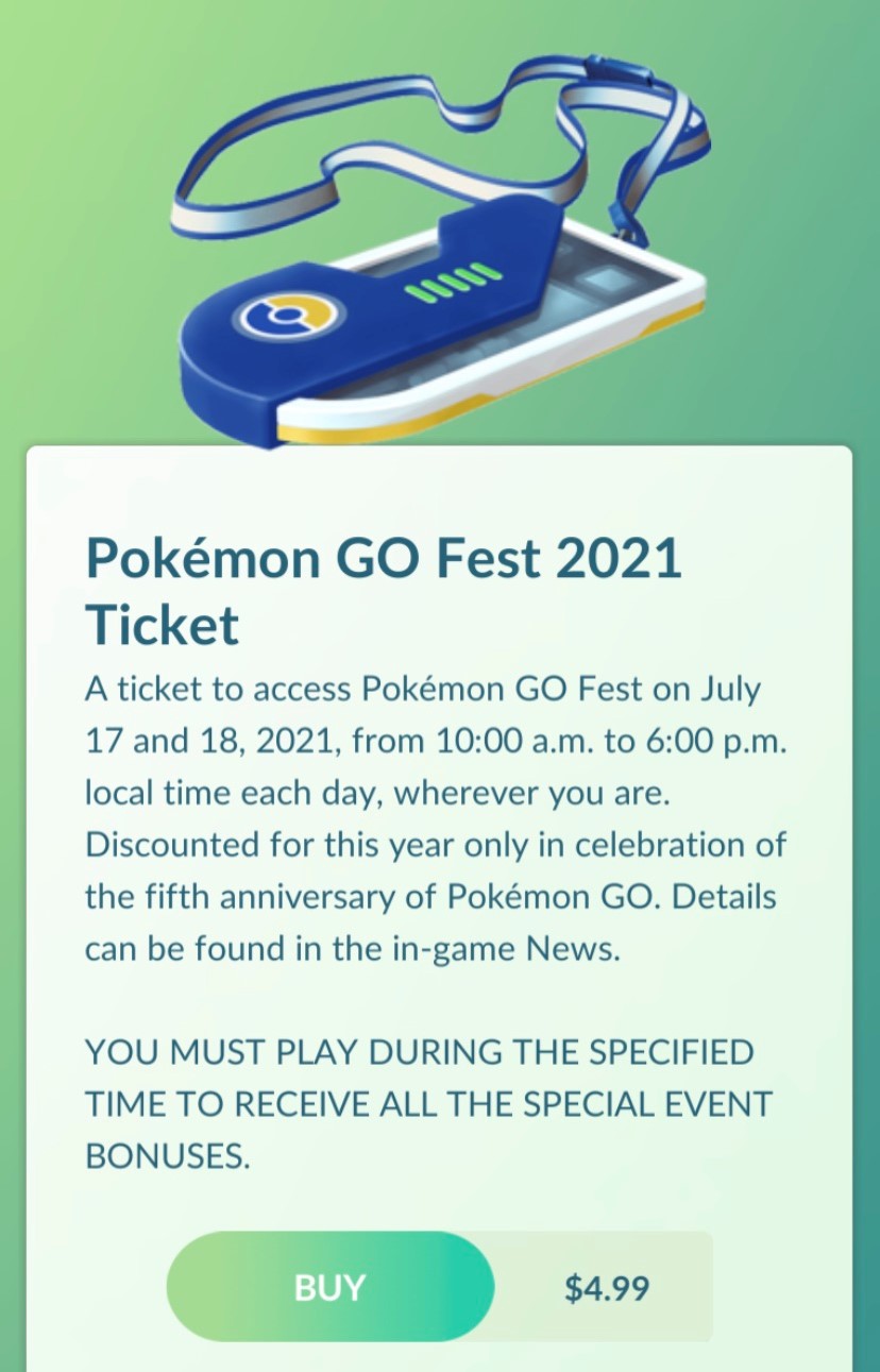 Pokemon Go Fest 21 Tickets Now Available In The In Game Shop For 5 Instead Of 14 99 In Honor Of Pokemon Go S Fifth Anniversary Pokemon Blog